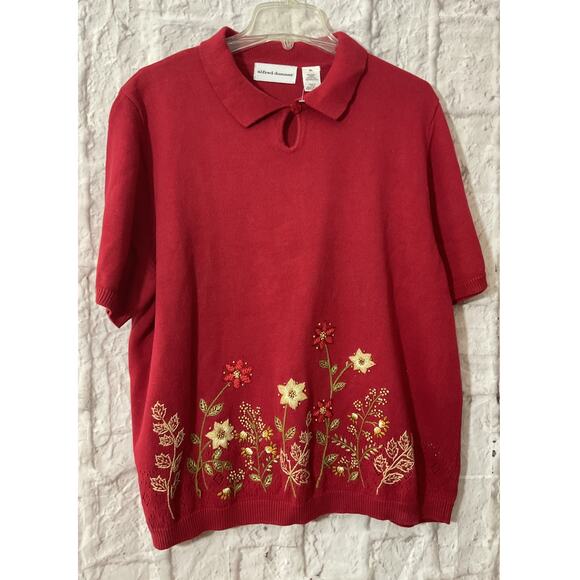 Vintage Alfred Dunner Red Embroidered Cottage XL Granny Core Sweater - Picture 1 of 6